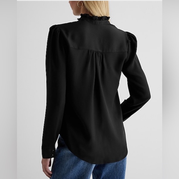 Express black ruffled long sleeved classic and sexy top - Picture 7 of 7